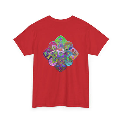 Colorful mandala art printed on a soft and comfortable unisex heavy cotton t-shirt, perfect for yoga and mindfulness practices