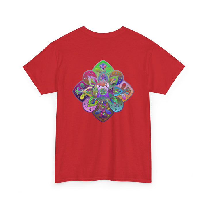 Colorful mandala art printed on a soft and comfortable unisex heavy cotton t-shirt, perfect for yoga and mindfulness practices