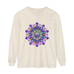 Colorful and intricate mandala design on a unisex long sleeve t-shirt