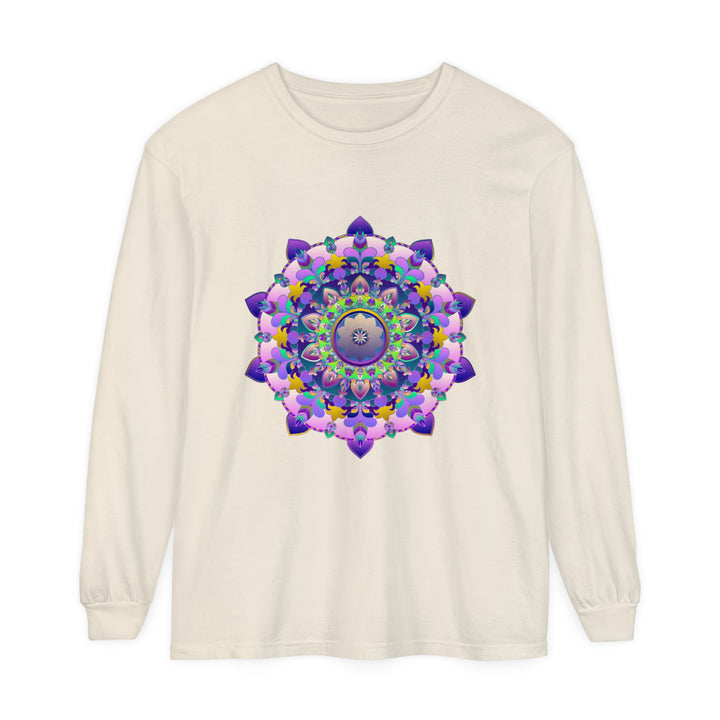 Colorful and intricate mandala design on a unisex long sleeve t-shirt