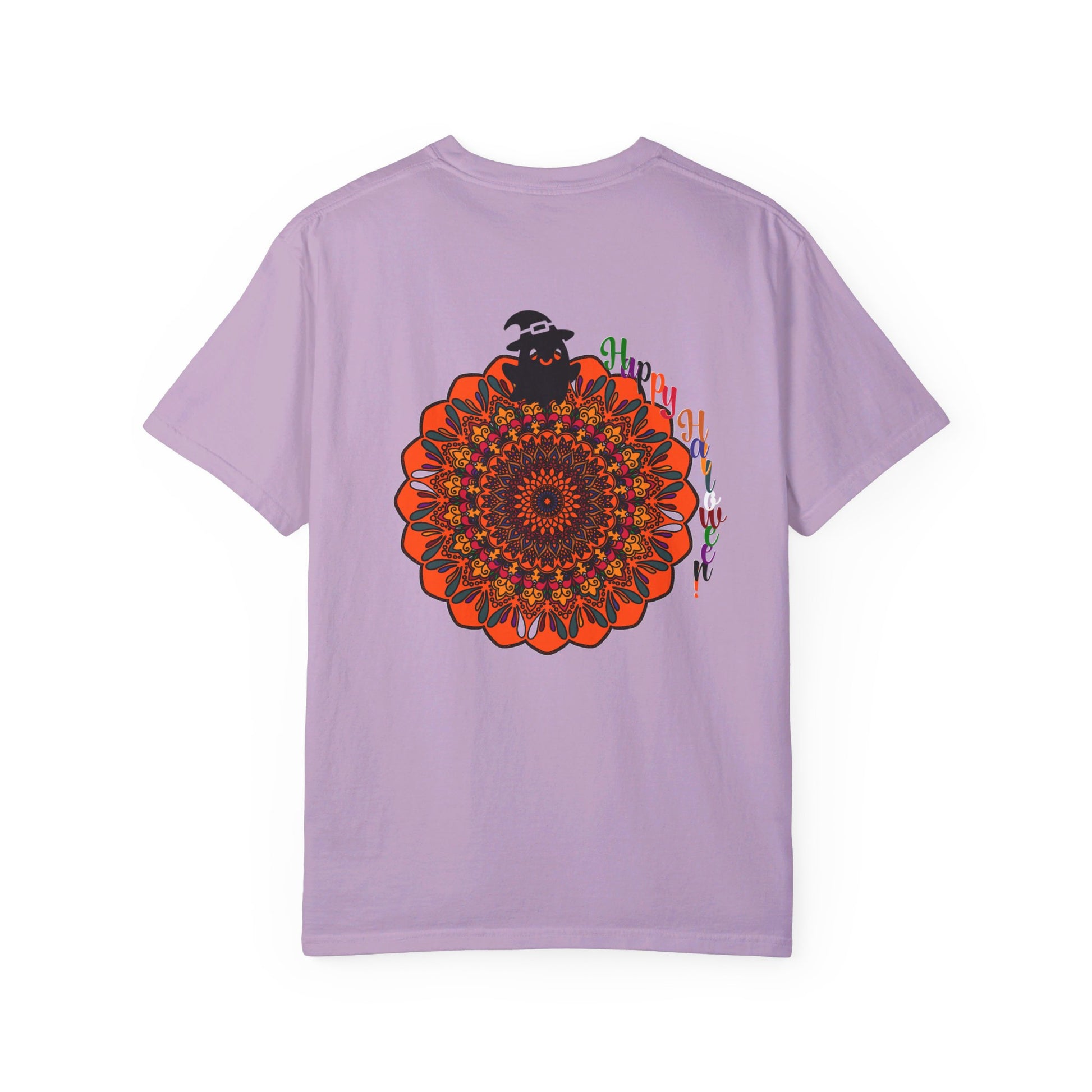 Custom Halloween Mandala T-shirt with Handmade Pumpkin Design