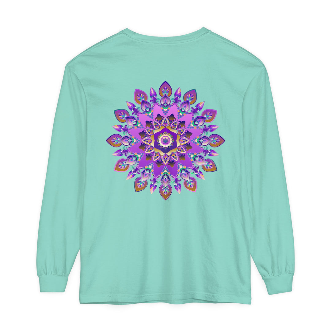 Vibrant purple and gold mandala design long sleeve t-shirt