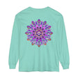 Vibrant purple and gold mandala design long sleeve t-shirt
