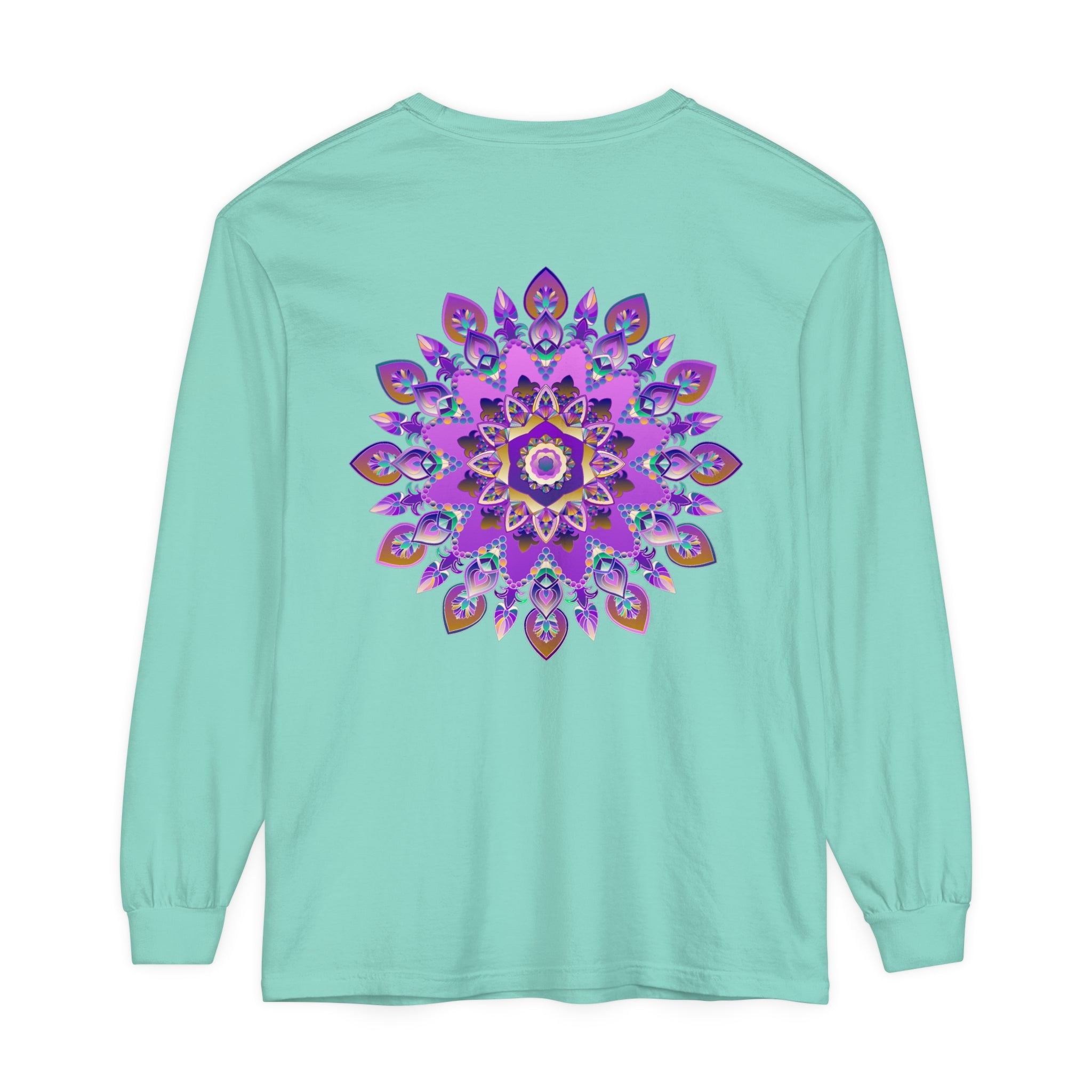 Vibrant purple and gold mandala design long sleeve t-shirt