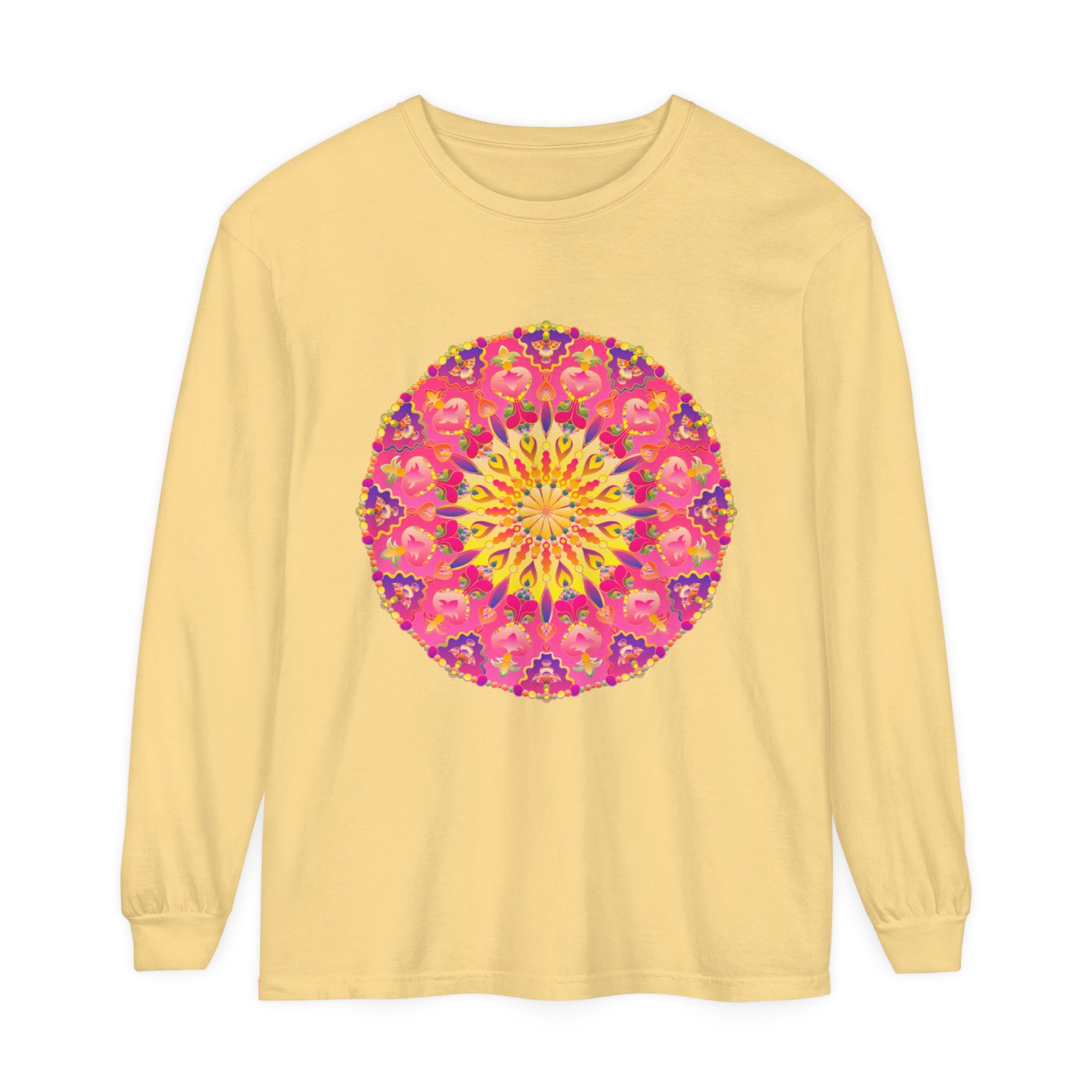 Vibrant Mandala Unisex Long Sleeve T-Shirt with intricate and colorful mandala design