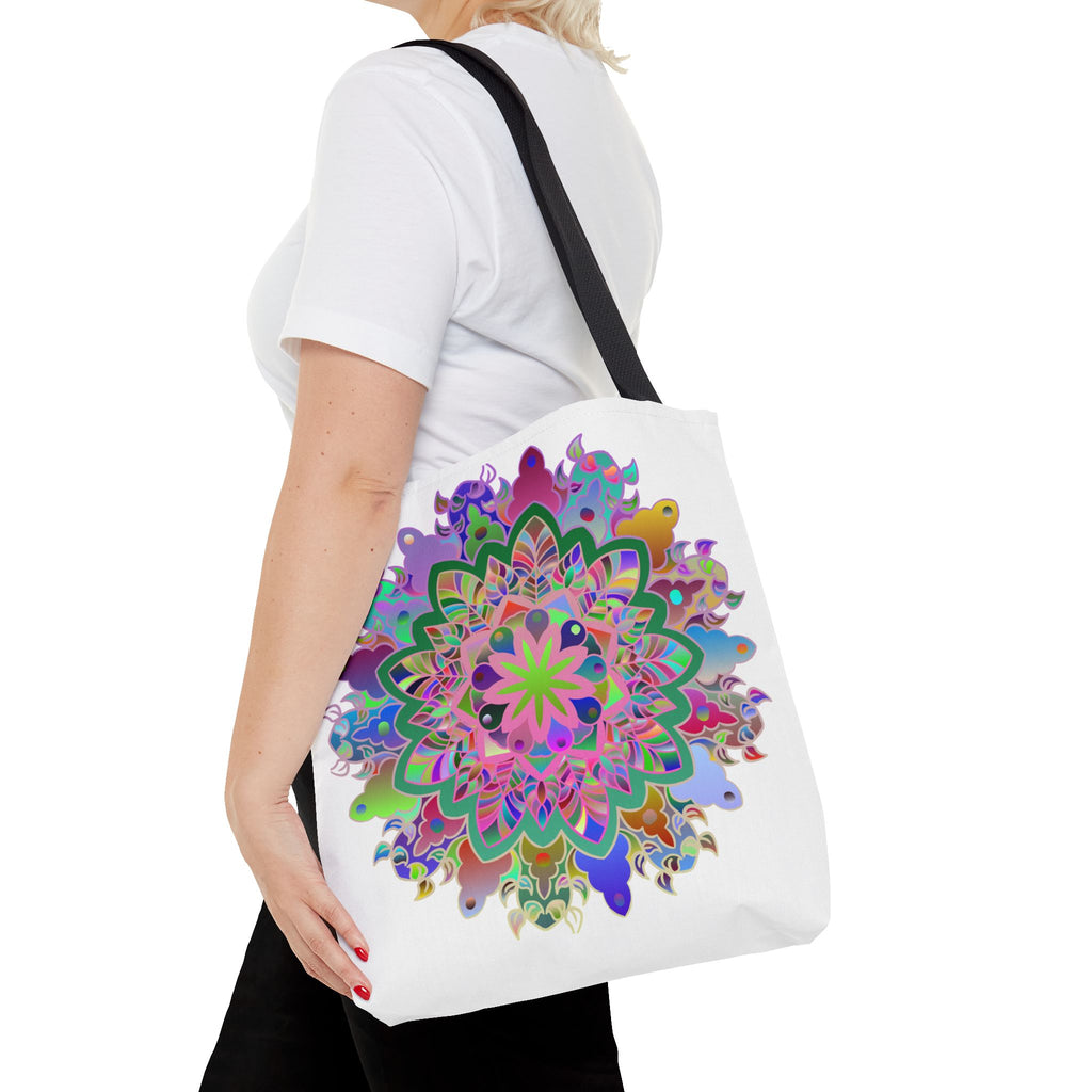 Vibrant and intricately designed colorful mandala tote bag with all-over print