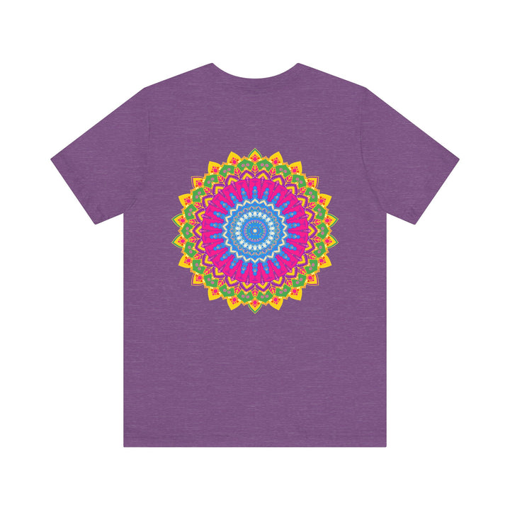 A beautiful and colorful mandala t-shirt design featuring spiritual symbols for inner peace and tranquility