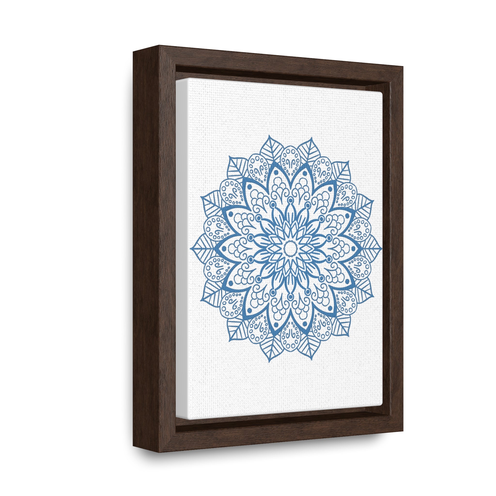 Mandala Handmade Art - Steel Blue Mandala Design Wall Art displayed on a gallery canvas wraps with vertical frame, perfect for adding a touch of elegance to any room