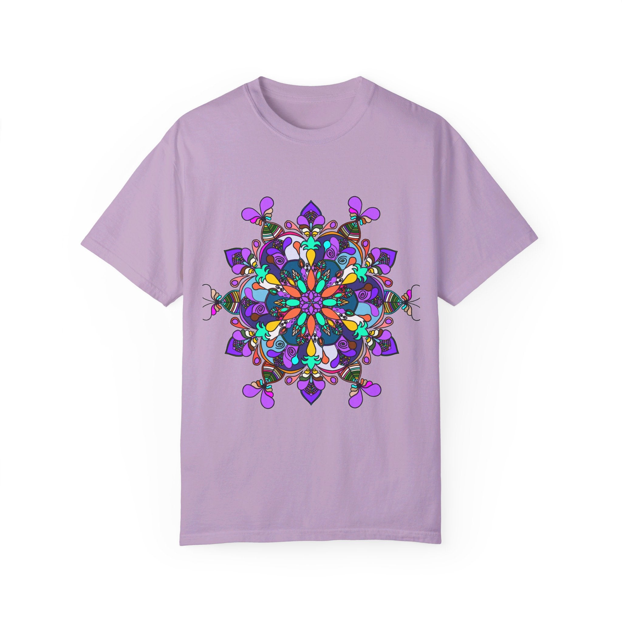 Unisex Mandala T-Shirt made from 100% Ring-Spun Cotton, featuring Hand-Drawn Mandala Art and garment-dyed for Extra Comfort