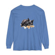 A beautifully detailed watercolor painting of a black cat peacefully sleeping on a t-shirt