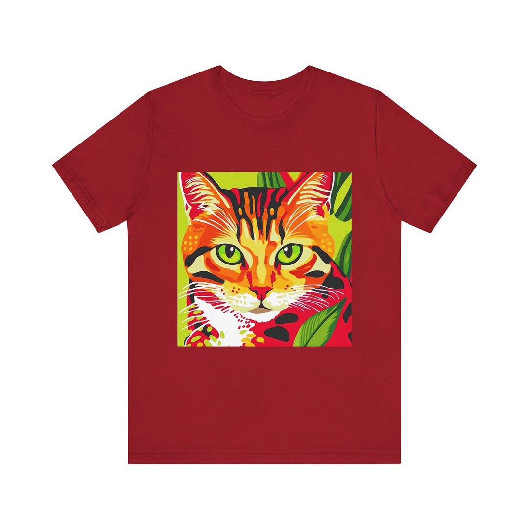 Striped short sleeve tee with a cute cat design, perfect for casual wear