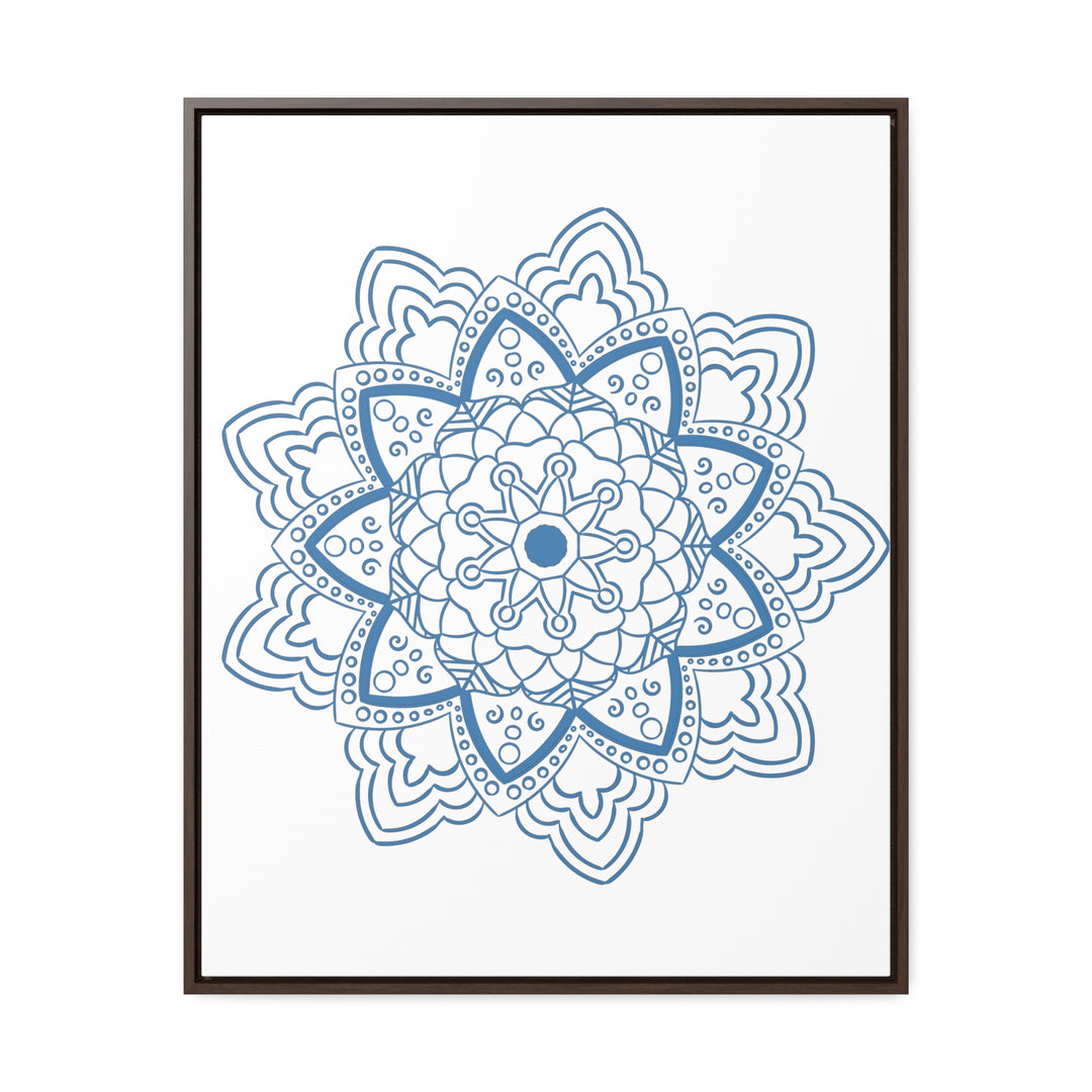 Beautiful Mandala Handmade Art in Steel Blue, Vertical Gallery Canvas Wrap