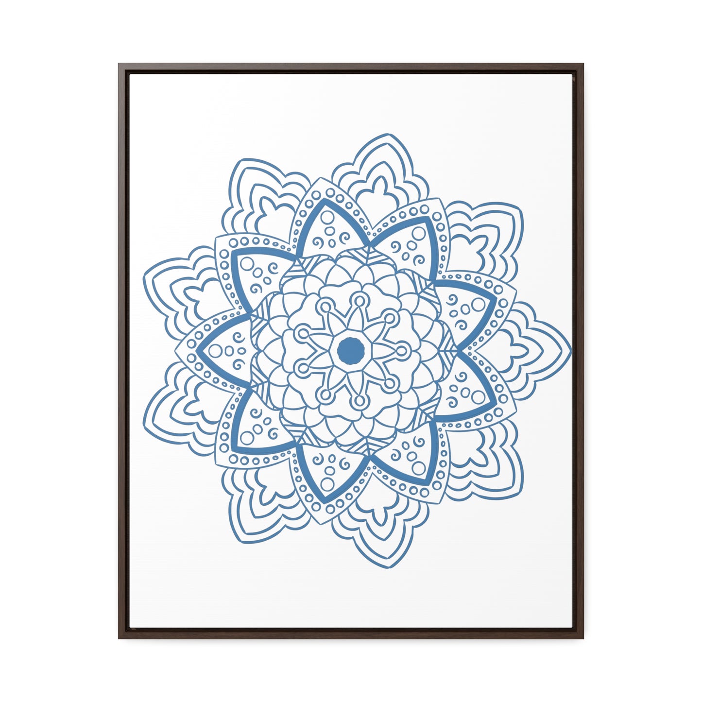 Beautiful Mandala Handmade Art in Steel Blue, Vertical Gallery Canvas Wrap