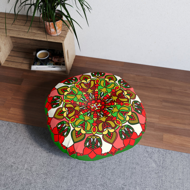 Round pillow featuring original fine art with intricate mandala design