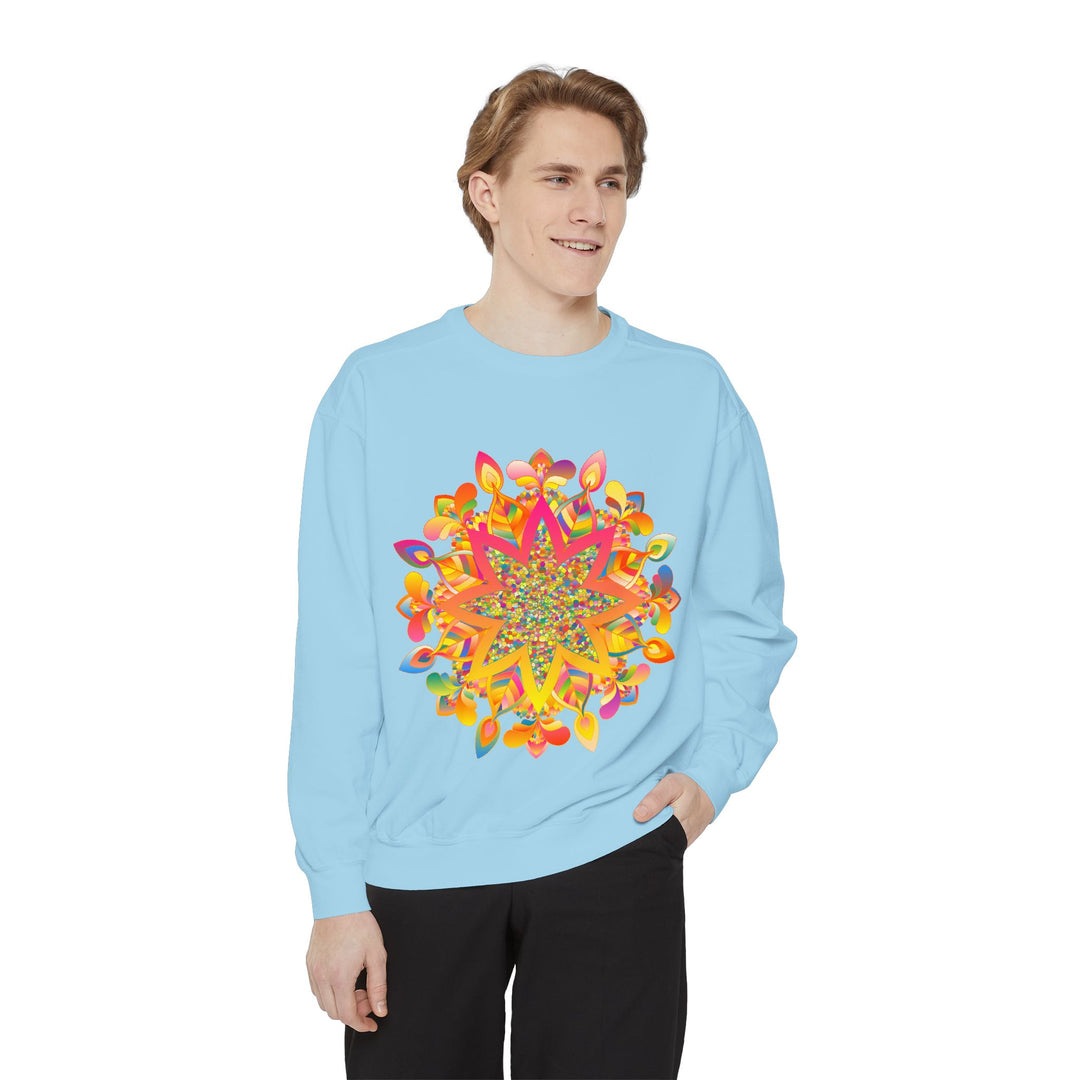 Stylish and cozy Mandala Sweatshirt with intricate, colorful design and comfortable fit