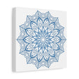 Handmade Mandala Art in Steel Blue on Matte Canvas, Stretched, 125 - Intricate Mandala Design Wall Art for Home Decor