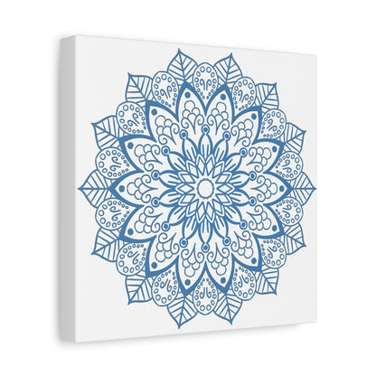 Handmade Mandala Art in Steel Blue on Matte Canvas, Stretched, 125 - Intricate Mandala Design Wall Art for Home Decor