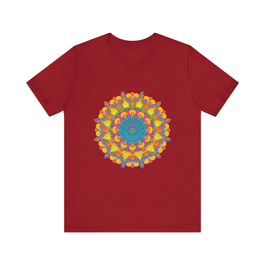 Vibrant Mandala Tee featuring a colorful and intricate geometric design in various shades of blues, purples, and pinks, creating a visually stunning and eye-catching pattern