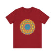 Vibrant Mandala Tee featuring a colorful and intricate geometric design in various shades of blues, purples, and pinks, creating a visually stunning and eye-catching pattern