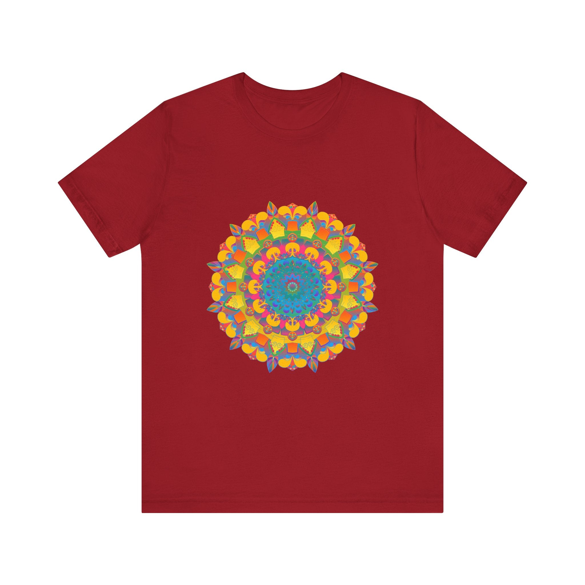 Vibrant Mandala Tee featuring a colorful and intricate geometric design in various shades of blues, purples, and pinks, creating a visually stunning and eye-catching pattern