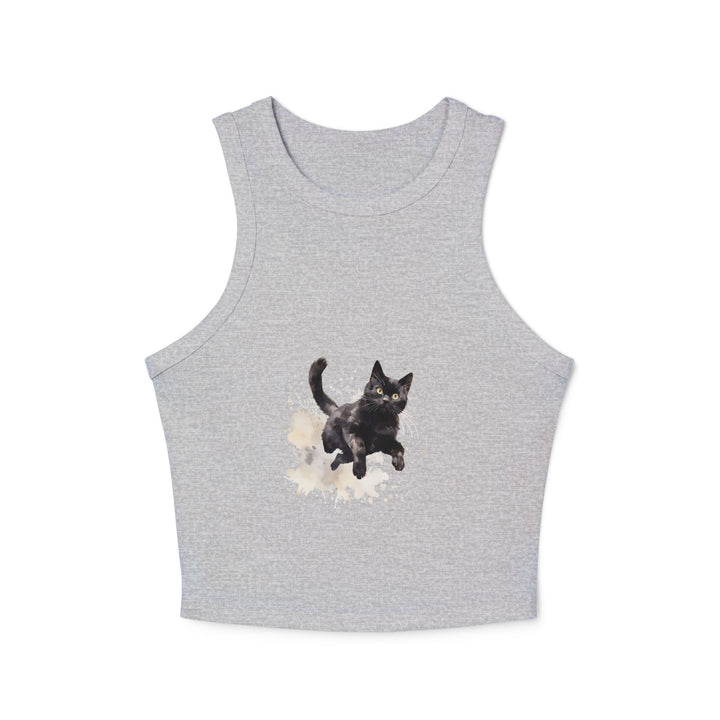 Black Cat Watercolor Splash Racer Tank Top graphic on white background