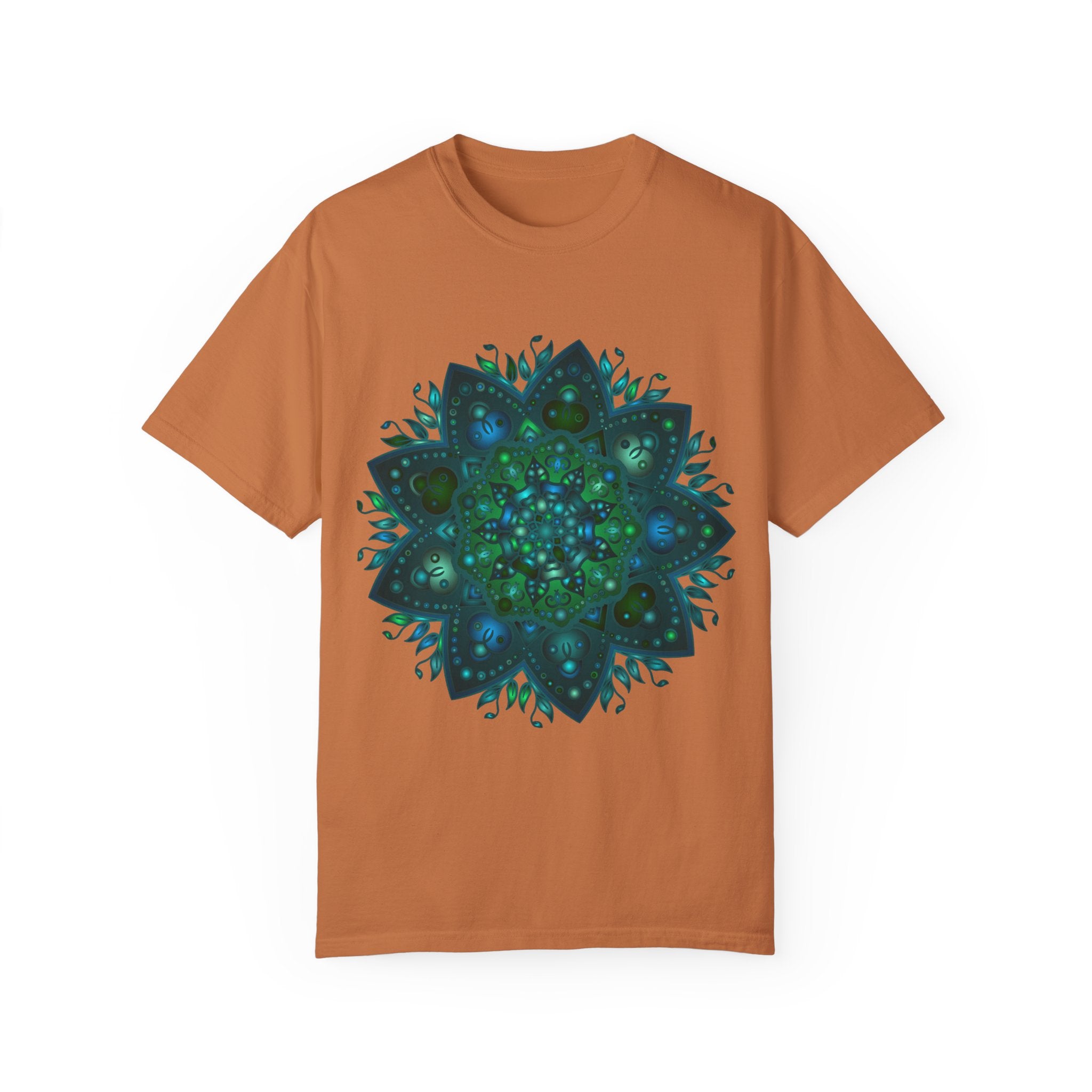 Intricate mandala design with intricate hand-drawn details on unisex t-shirt