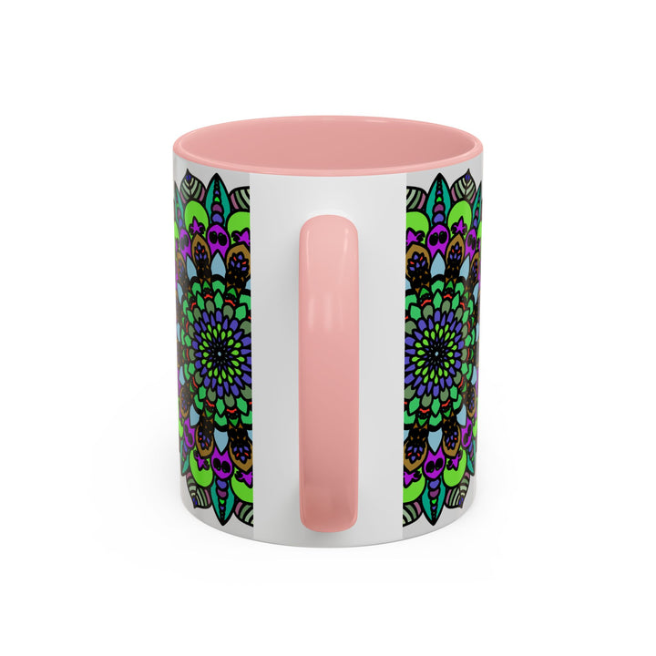 Colorful and intricate mandala art pattern on ceramic mug