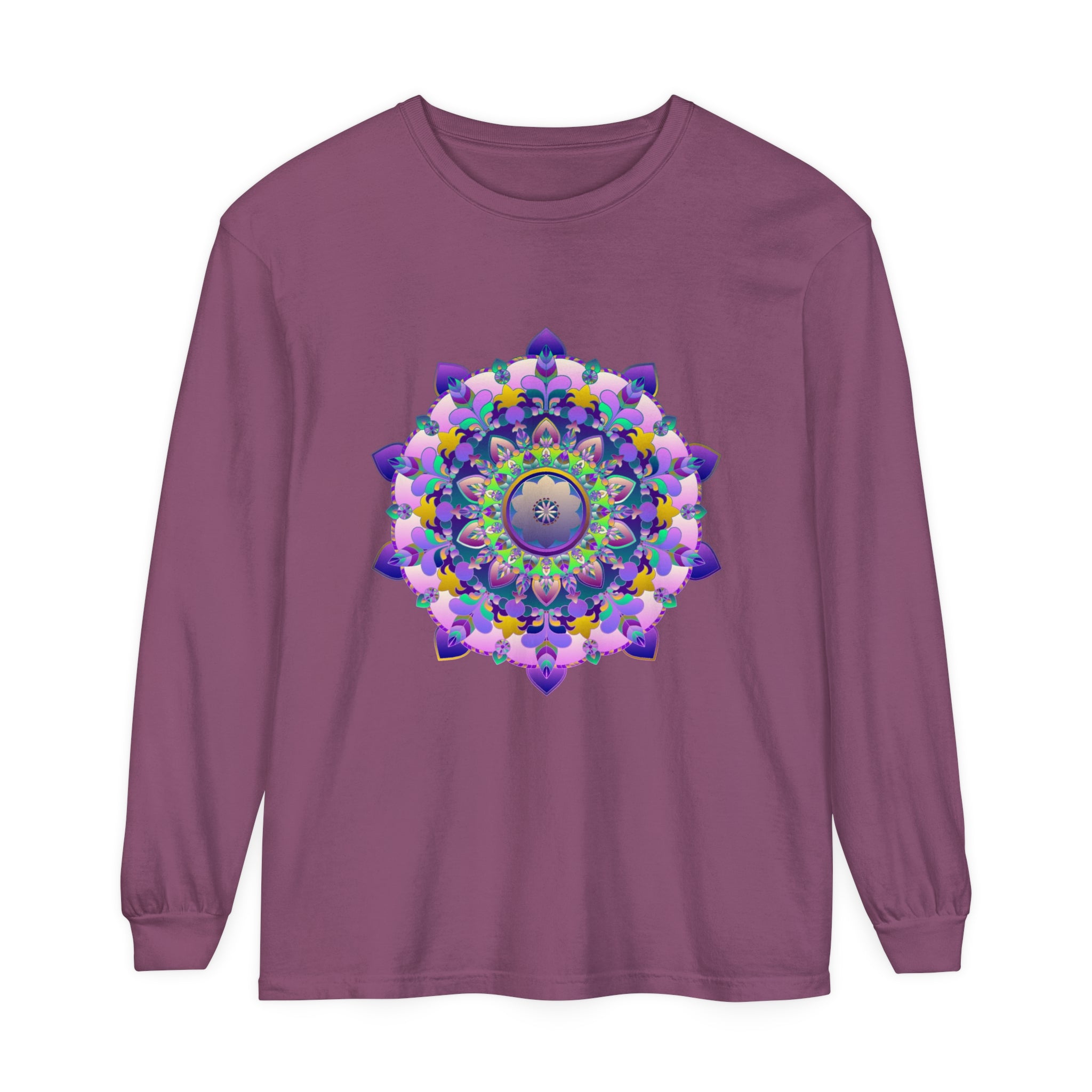 Colorful and intricate mandala design long sleeve unisex T-shirt for vibrant and stylish individuals