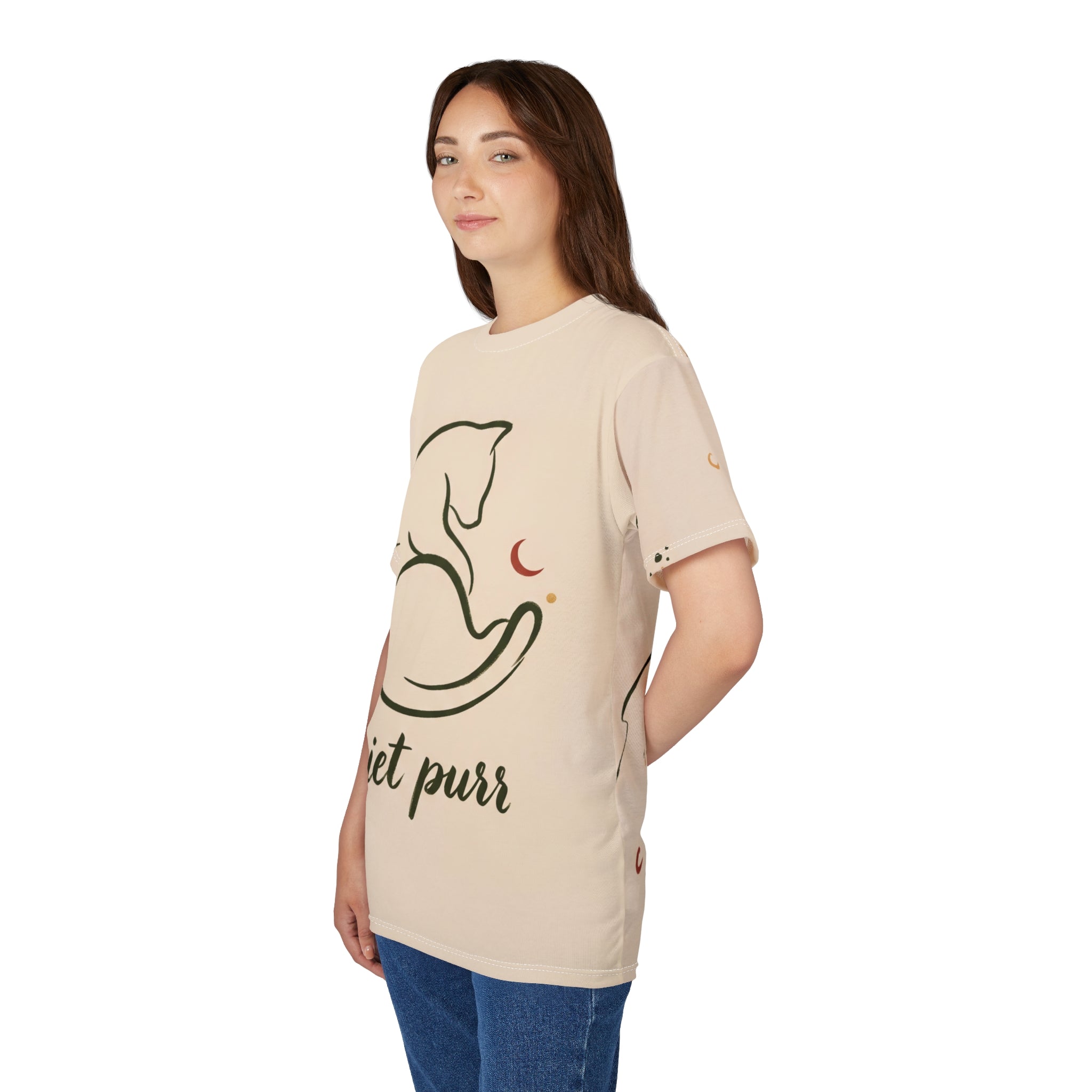 Serene Calligraphic Cat Graphic Tee - Minimal Cat Design