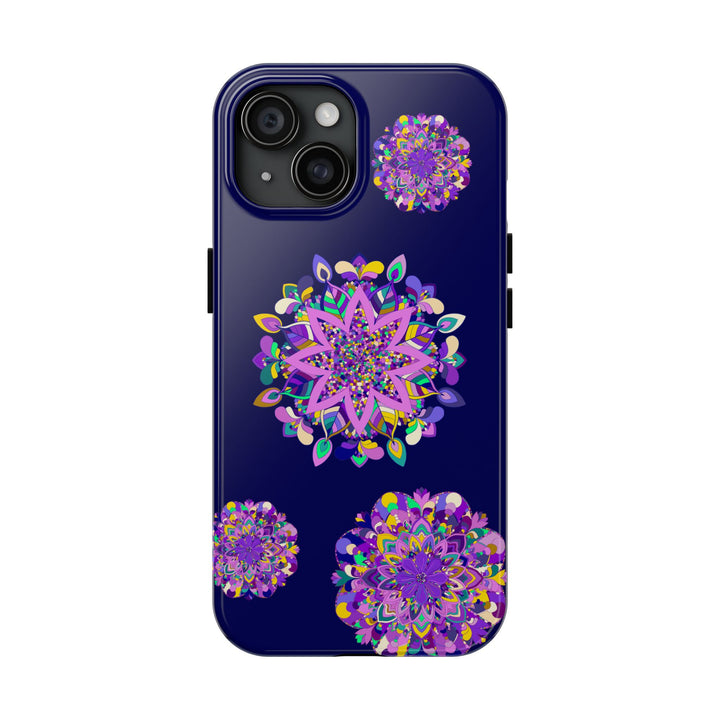 Hand drawn purple mandala art phone case featuring durable and shock absorbent design