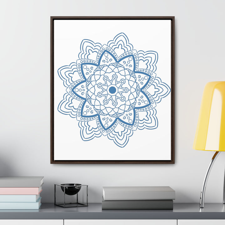 Beautiful steel blue mandala design wall art on gallery canvas wraps