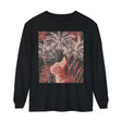 A ginger cat lounging under a palm tree on a comfortable t-shirt