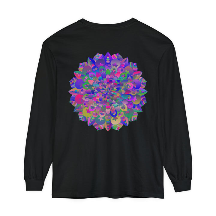 Colorful and intricate mandala design long sleeve t-shirt in vibrant hues