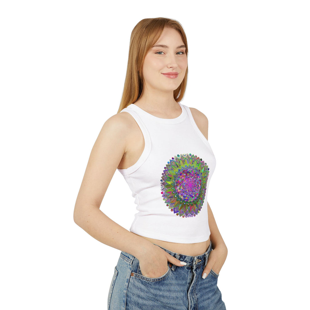 Colorful and intricately designed mandala racerback tank top for women