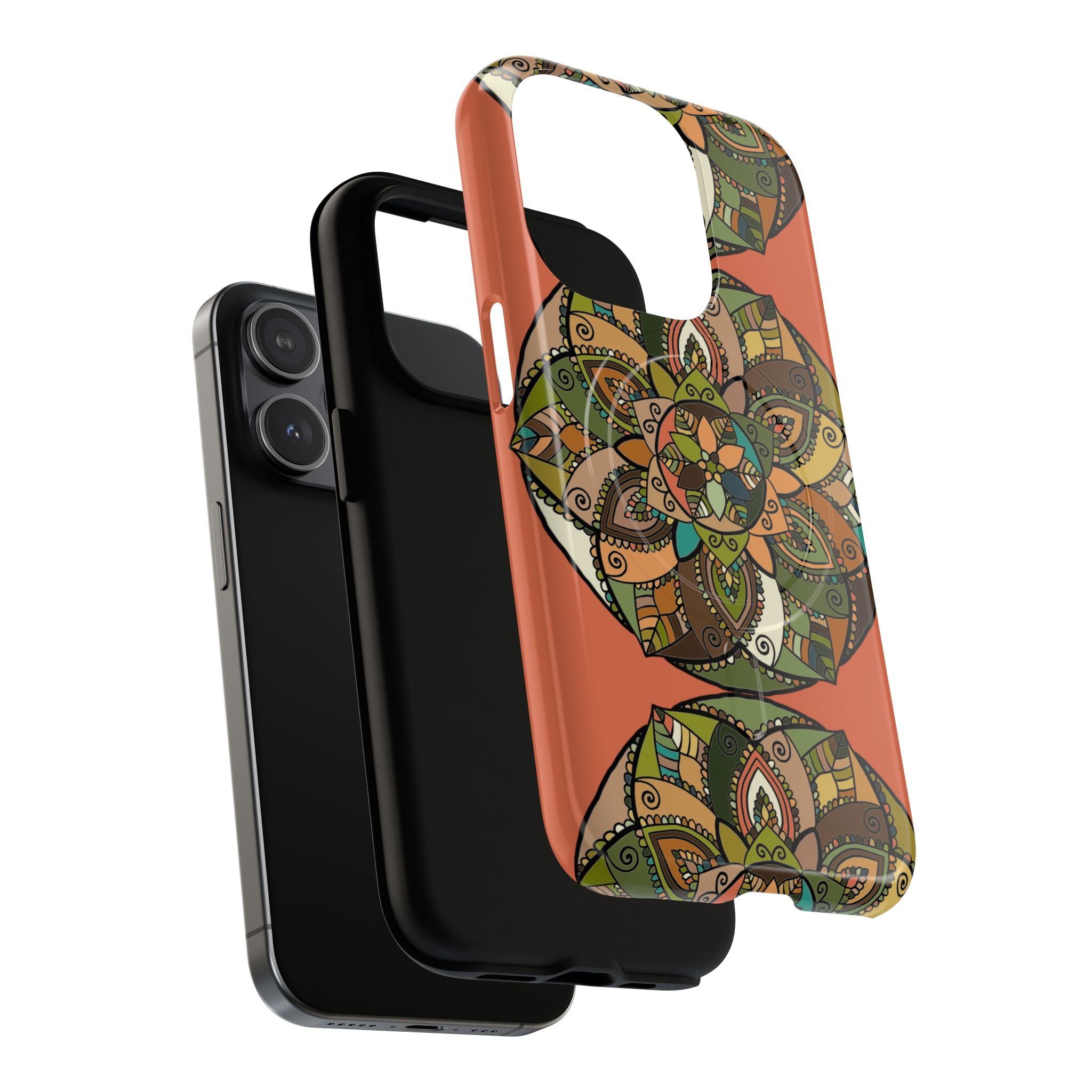 Mandala Floral Tough Magnetic Phone Case — Boho Earth-Tone Protective Cover