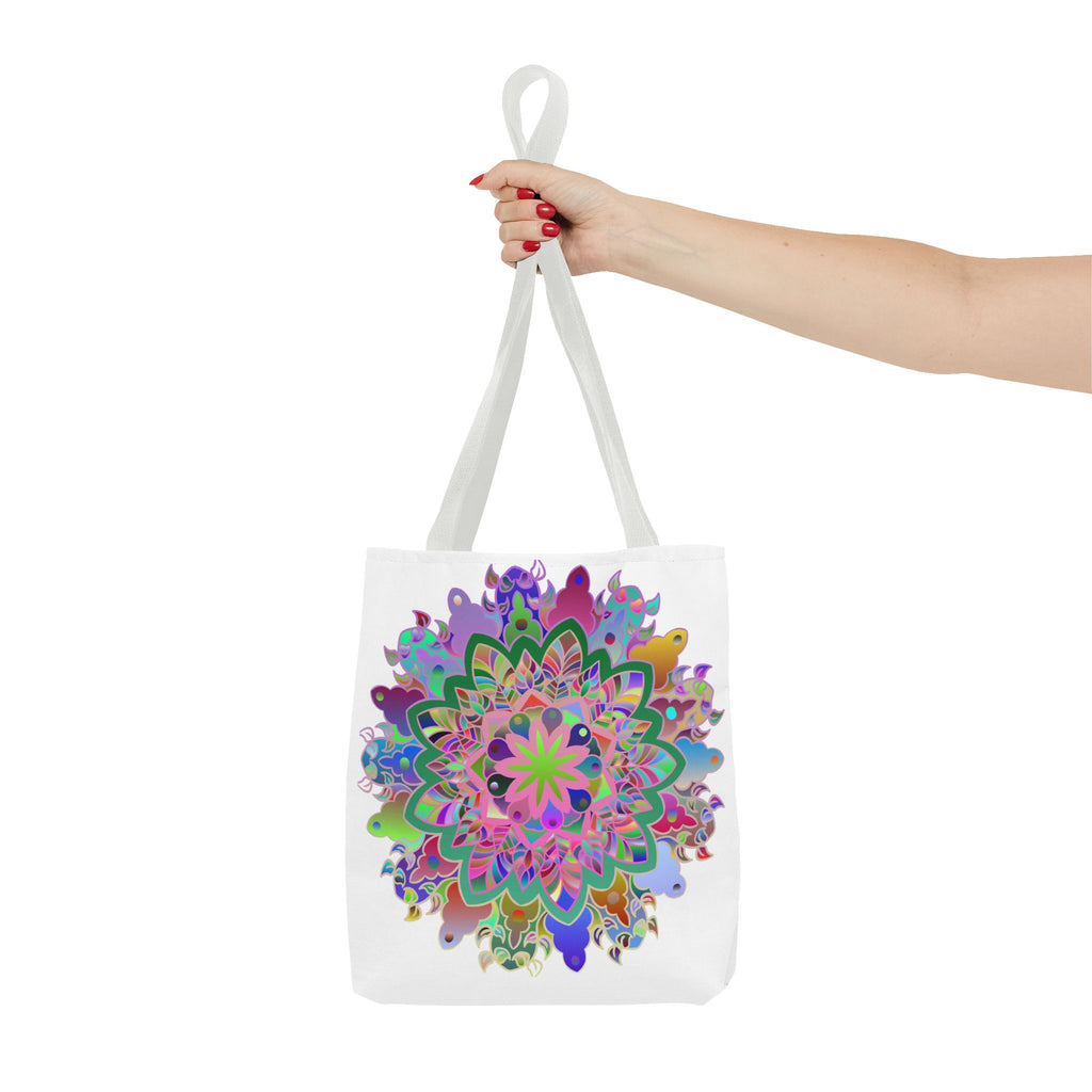 Colorful mandala tote bag with all-over print and spacious interior