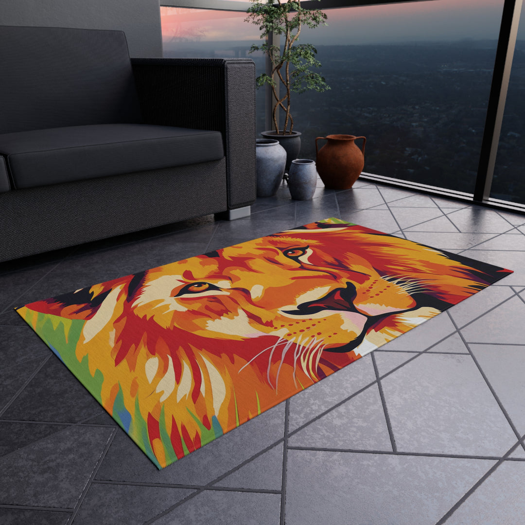 Lion Face Outdoor Rug – Vibrant Wildlife Doormat for Patio &amp; Porch