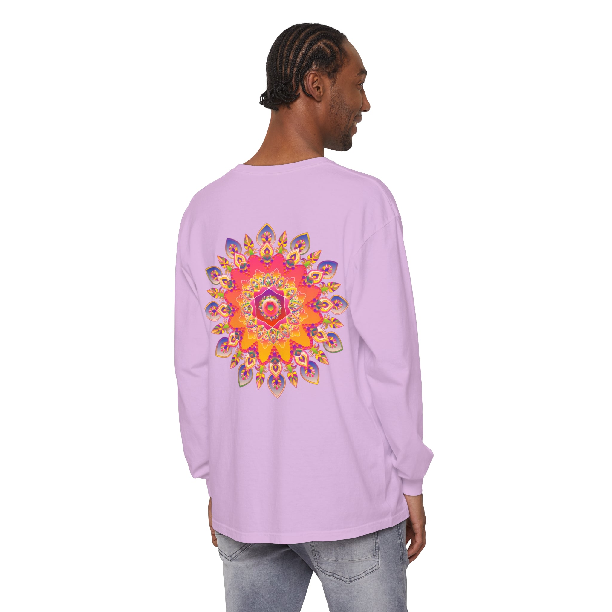 Vibrant Mandala Unisex Long Sleeve T-Shirt in assorted colors and sizes