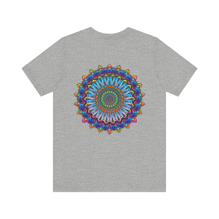 A close-up image of a vibrant mandala tee, featuring intricate designs that evoke feelings of spiritual peace and harmony