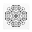 Handmade Mandala Art featuring a black and white design on matte canvas, stretched to 125 inches