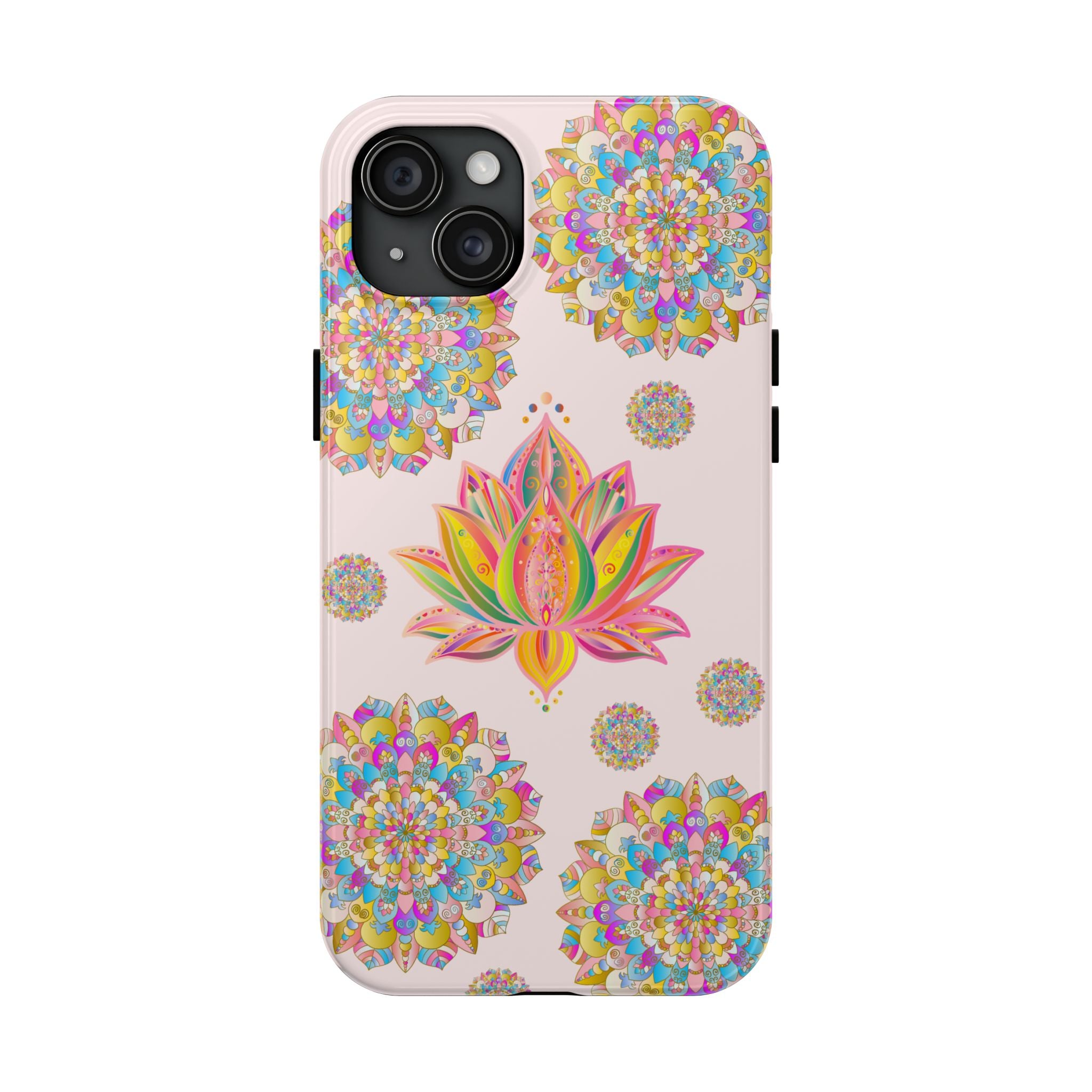 Beautiful light pink phone case with intricate lotus flower mandala design