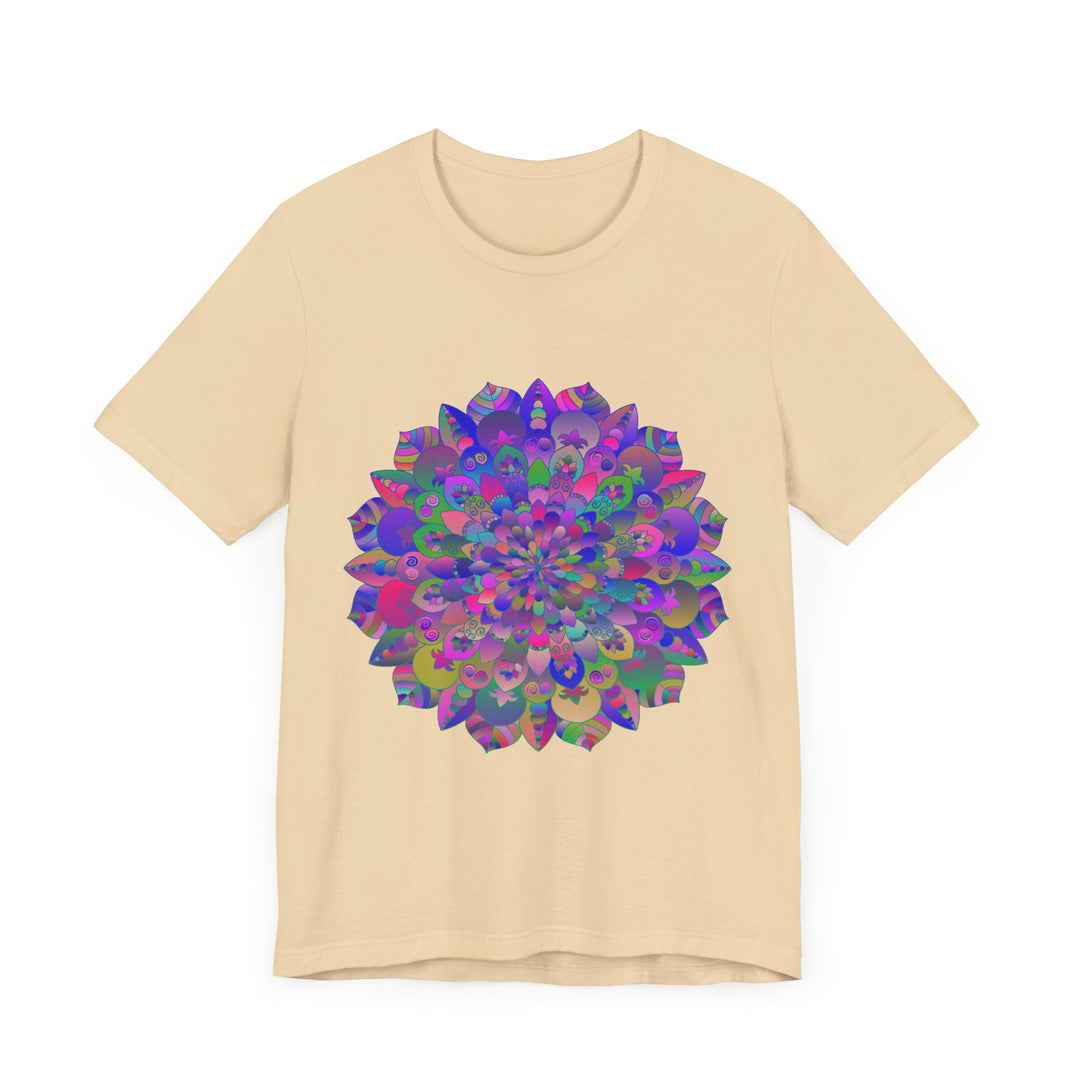 A colorful and intricate mandala design adorns this Vibrant Mandala T-Shirt, featuring spiritual art