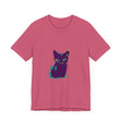 A colorful whimsical cat silhouette tee, perfect for cat lovers