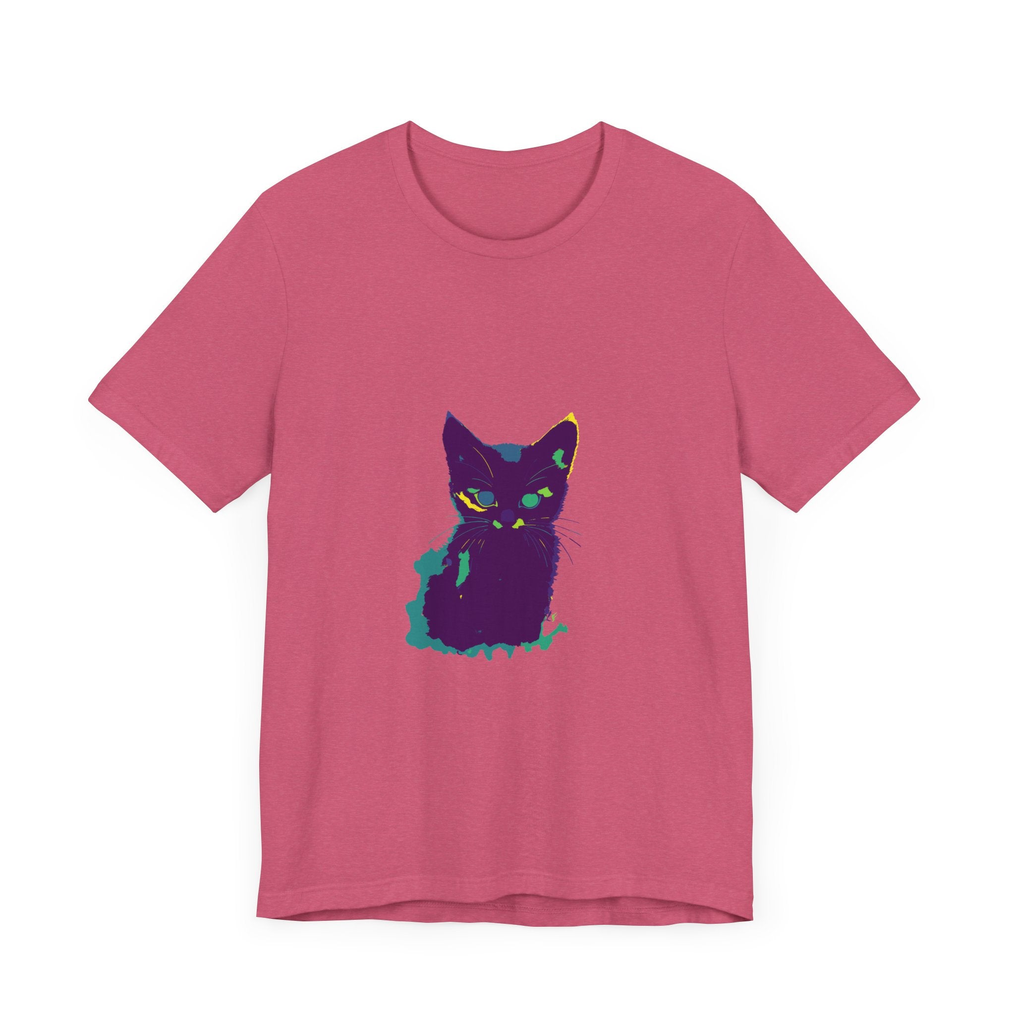 A colorful whimsical cat silhouette tee, perfect for cat lovers