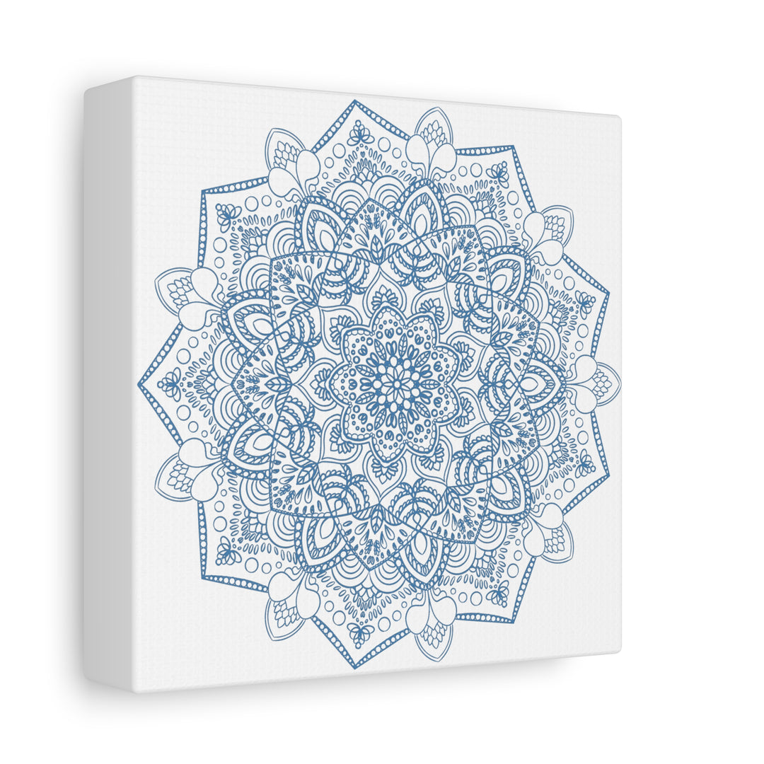 Handmade Mandala Art with Steel Blue Mandala Design on Matte Canvas