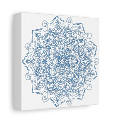 Handmade Mandala Art with Steel Blue Mandala Design on Matte Canvas