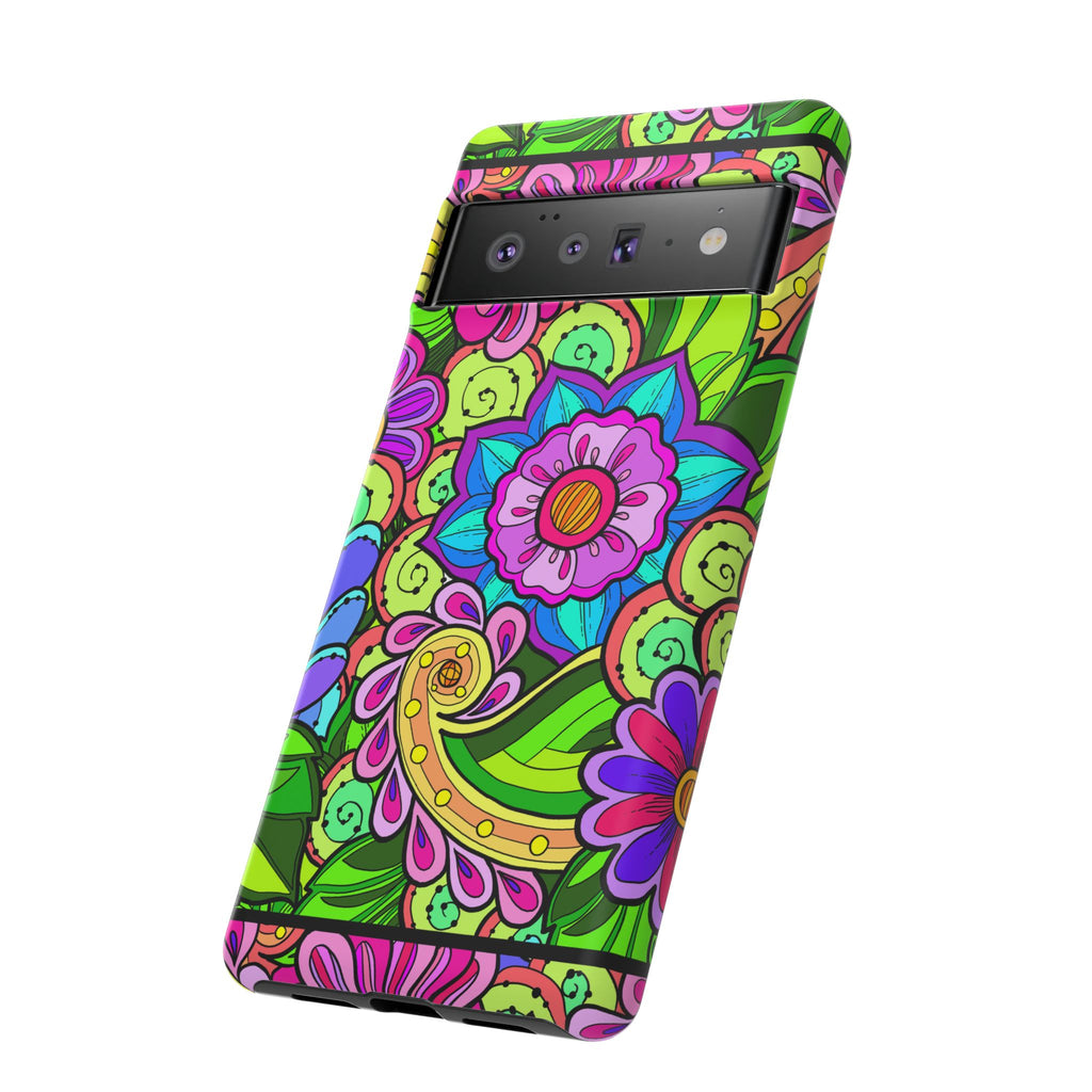 Floral Fantasy iPhone and Google Pixel Case in Bright Green Palette