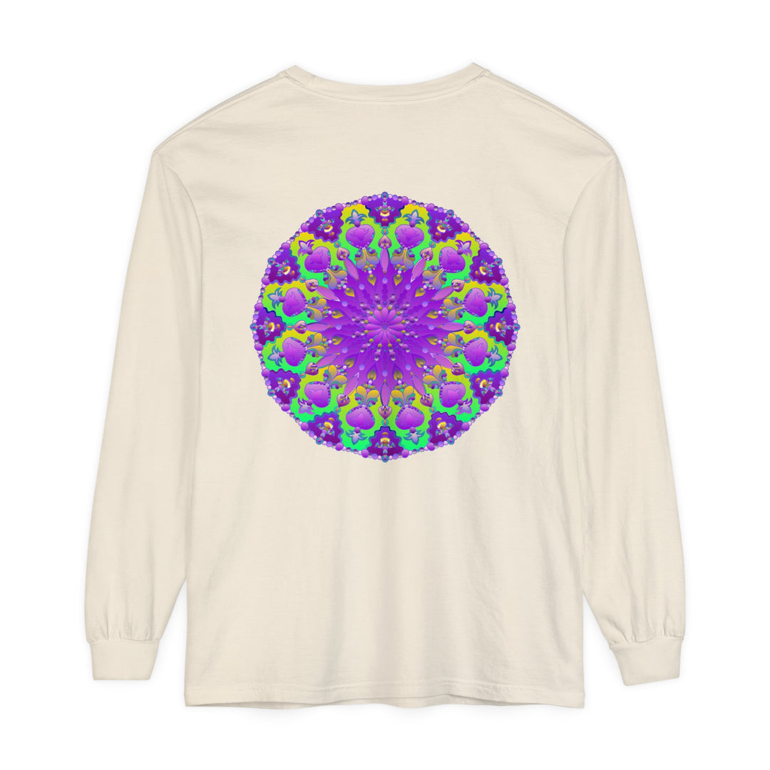 Vibrant purple and green mandala design long sleeve t-shirt for women