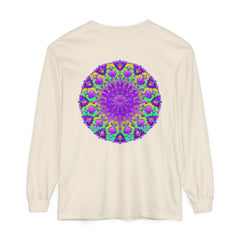 Vibrant purple and green mandala design long sleeve t-shirt for women