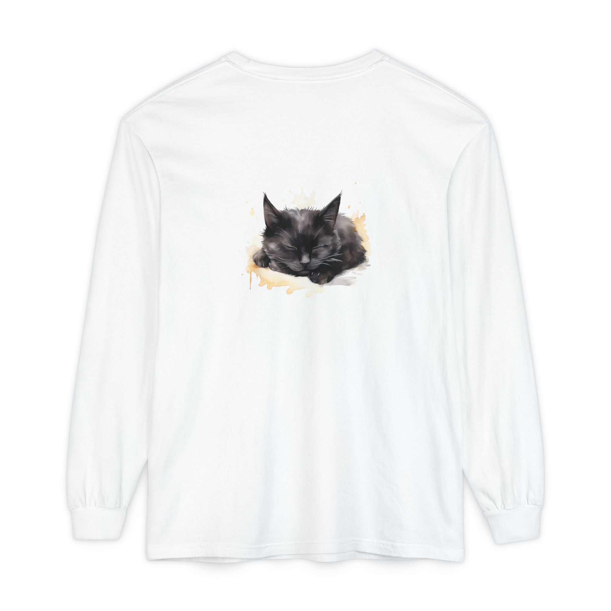 Sleepy Cat Watercolor Long Sleeve T-Shirt